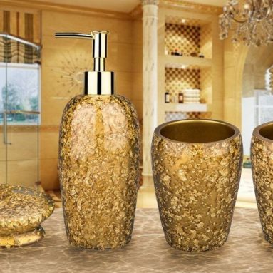 Luxury Royal Resin Broken Goldleaf Bathroom Accessory Set