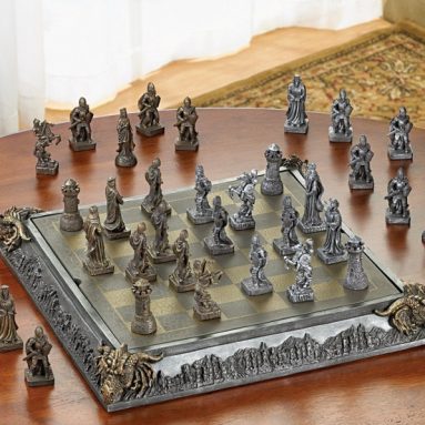 47% Discount: Medieval Knight Dragon Battle Carved Chess Game Set