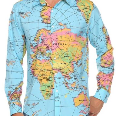 Men’s Hawaiian Shirt Long Sleeve Map