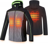 Men’s Heated Jacket Soft Shell Electric Jacket with Battery Pack and Detachable Hood