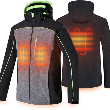 Men’s Heated Jacket Soft Shell Electric Jacket with Battery Pack and Detachable Hood