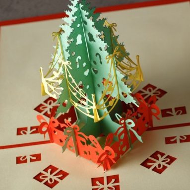 Merry Christmas Tree elk Vintage 3D laser cut pop up paper greeting cards