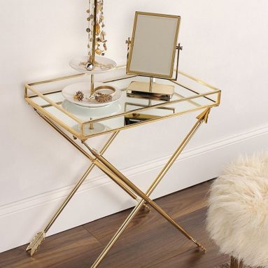 Metal Accent Table with Mirrored Tray Top