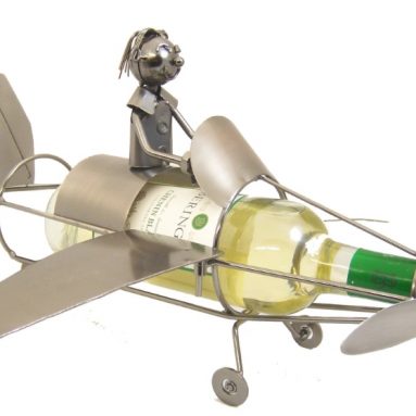 Metal Airplane Figurine and Wine Bottle Holder