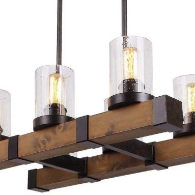 Metal Wood and Glass Chandelier