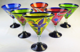 Mexican Glass Margarita  Martini Hand Blown Hand Painted Flowers