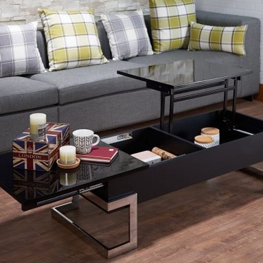 Modern Lift Top Coffee Table with Storage, Black & Chrome
