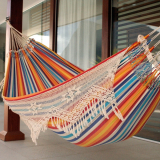 Multi-Color Striped Cotton Hammock with Fringe