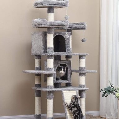 Multi-Level Cat Tree with Sisal-Covered Scratcher Slope, Scratching Posts