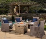 Napoule Dining Chair + Anchorage Brown Square MGO Fire Pit