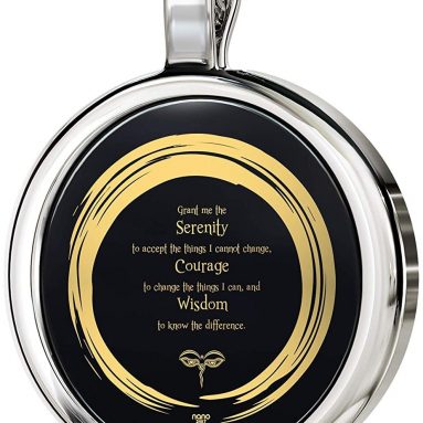 Necklace Inspirational Zen Circle Pendant Inscribed in 24k Gold on Round Onyx