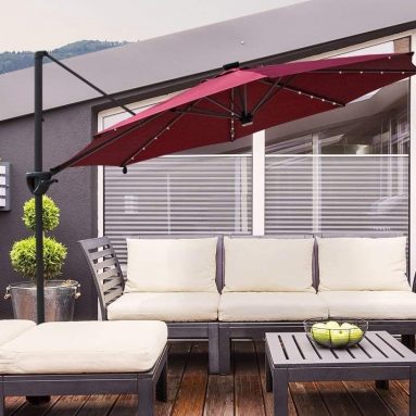Offset Patio Umbrella with Solar Powered 32LED and Bluetooth Speaker