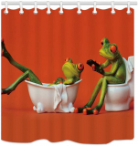 One Frog Sit on Toilet The Girl Frog in The Bathtub for Kids Shower Curtain Waterproof