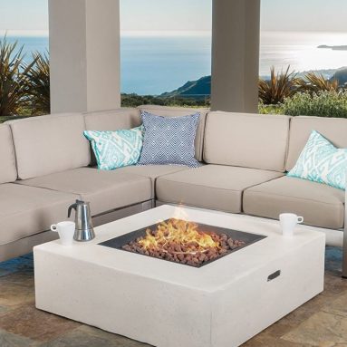 Outdoor Aluminum Framed Sectional Sofa Set with Light Grey Fire Table