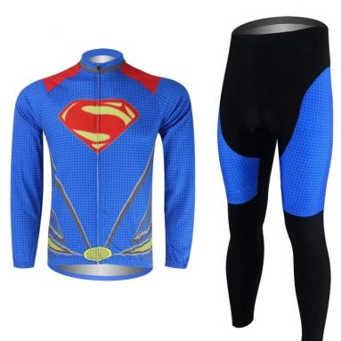 Outdoor Cycling Superman Sportwear Long Sleeve Jersey Set
