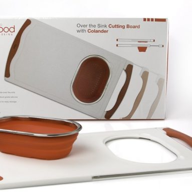 Over the Sink Cutting Board with Collapsible Colander