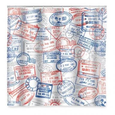 Passport Stamps Vinyl Shower Curtain