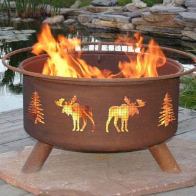 Patina Moose and Tree 31-Inch Fire Pit