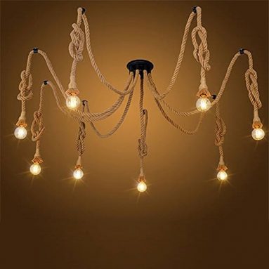 Pendant lights 8 Heads Country Retro Hemp Rope Hanging Lamp