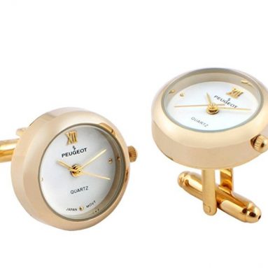 Peugeot 14k Gold Plated White Dial Cufflink