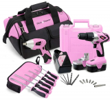 Pink Power 18V Cordless Drill Driver & Electric Screwdriver Combo Kit with Tool Bag