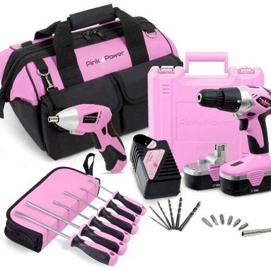 Pink Power 18V Cordless Drill Driver & Electric Screwdriver Combo Kit with Tool Bag