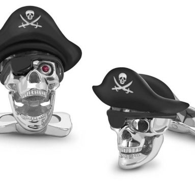 Pirate Skull Cufflinks With Hat And Ruby Eyes