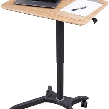 Pneumatic Adjustable Height Laptop Desk Cart (28″, Charcoal/White Oak)