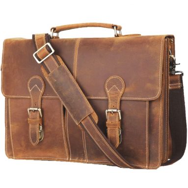 Polare 16″ Vintage Full Grain Leather Messenger Bag Laptop Briefcase Bag