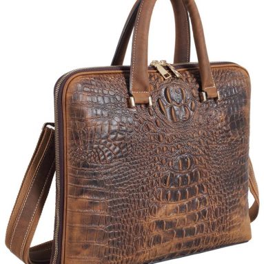 Polare Luxury Alligator Crocodile Style Cowhide Leather Slim Business Case Briefcase Handbag