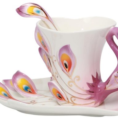 Porcelain Enamel Delicate Peacock Tea Coffee Cup