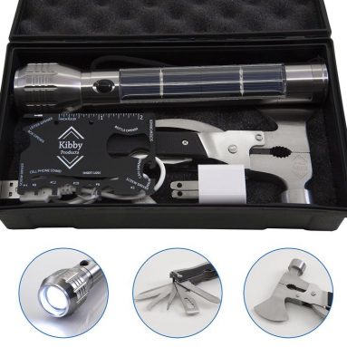 Solar Flashlight Survival Kit With Axe Multitool Rechargeable Auto Emergency Kit
