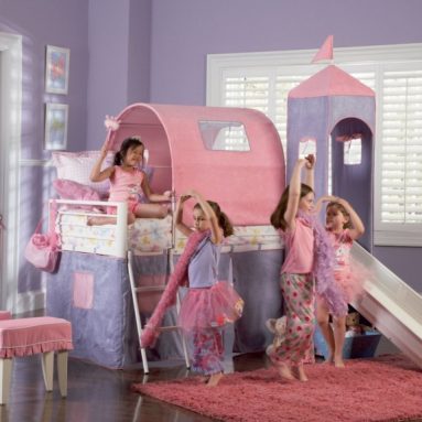 Princess Castle Twin Size Tent Loft Bed with Slide