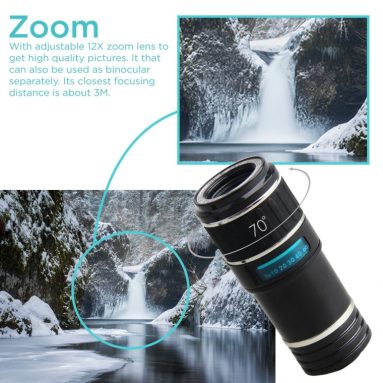 Professional 8X-12X Zoom Manual Focus Telescope Camera Lens Clip
