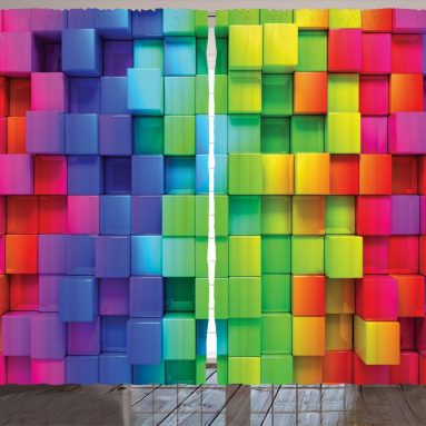Rainbow Colored Contour Display Futuristic Block Brick Curtains