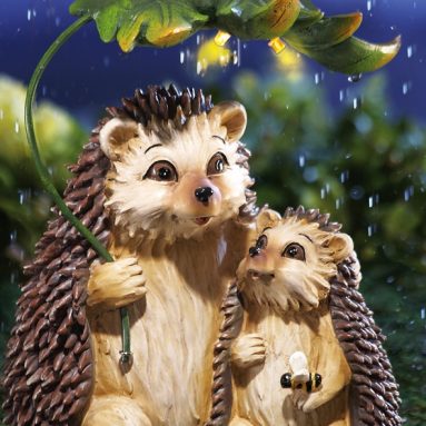 Rainy Day Hedgehogs Solar Lighted Garden Sculpture