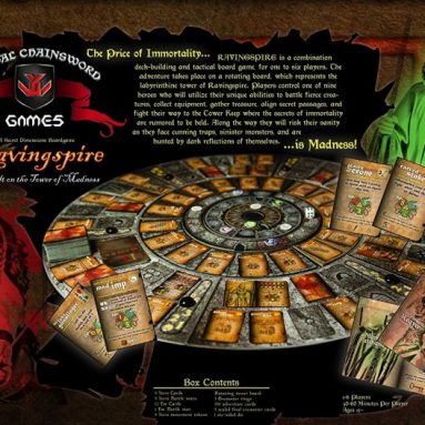 Ravingspire Assault on the Tower of Madness. A Deck-Building, Rotating Dungeon Board Game for 1 to 6 players