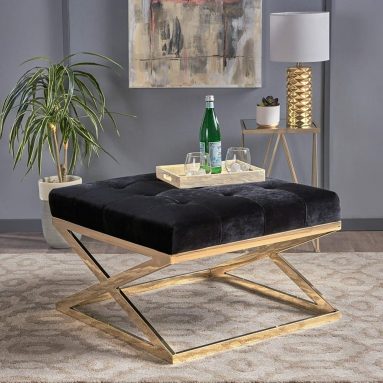 Rayna Modern Tufted Black Velvet Ottoman