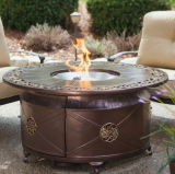 Round Propane Fire Pit Table with Decorative Scroll