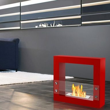 Red Freestanding Ventless Ethanol Fireplace