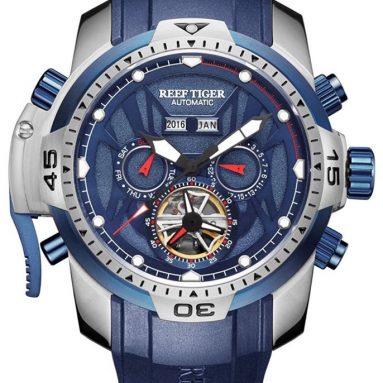 Reef Tiger Sport Watch Mens Blue Dial Steel Luminous Automatic Watch