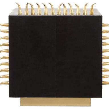 Rhapsody Black Leather Danger Side Table with Gold Spikes