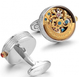 Rhodium PVD Skeleton Automatic Working Watch Movement Cufflinks