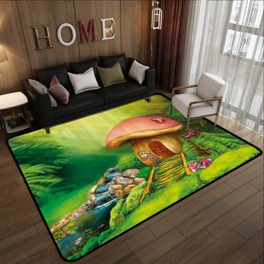 Room Design Cartoon Image Garden with Mushroom Houses