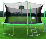 Round Trampoline with Safety Enclosure, Basketball Hoop and Ladder