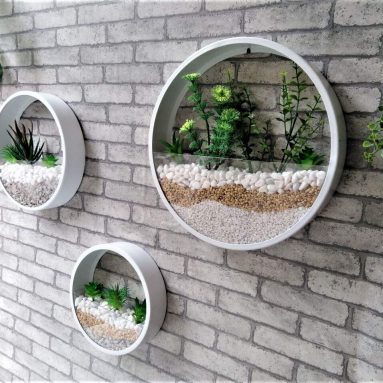 Round Wall Hanging Plant Terrarium Iron Planter Wall Hanging Container Succulent Plant