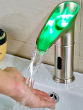 Touchless Sink Faucet LED Light Waterfall Basin Tap