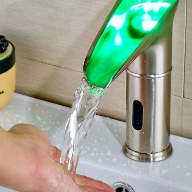 Touchless Sink Faucet LED Light Waterfall Basin Tap