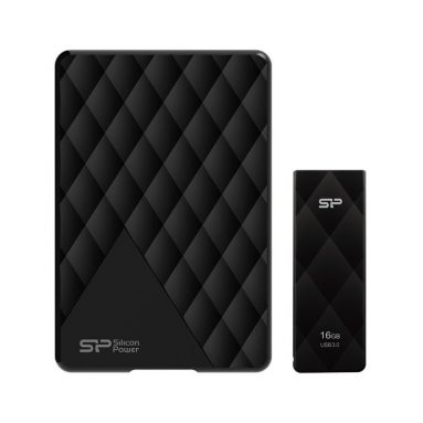 SPSilicon Power Checkered-pattern USB 3.0 External Hard Drive + Flash Drive Gift Pack – Ultra-slim D06 2TB USB 3.0 2.5-inch