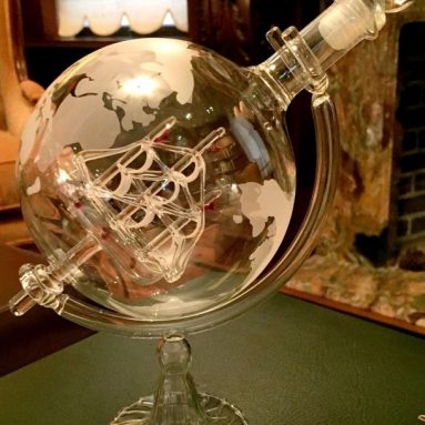 Savant Whisky & Wine Sail Ship Etched Globe Spirits Decanter